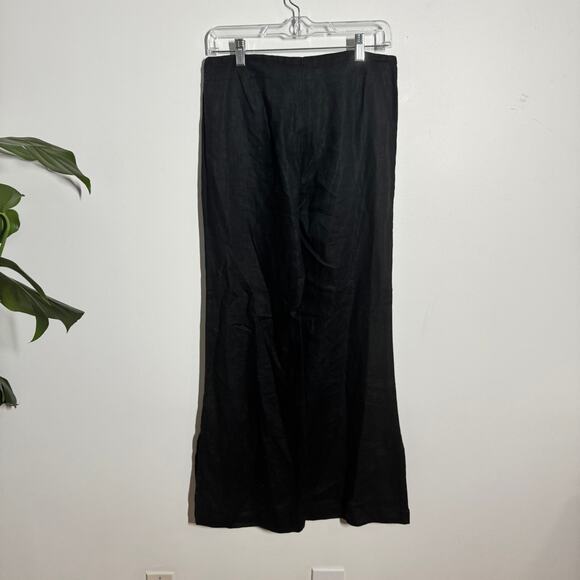 Express Pants Women 3/4 Black 100% Linen Wideleg Lagenlook Minimal Modest Coast - Picture 2 of 6